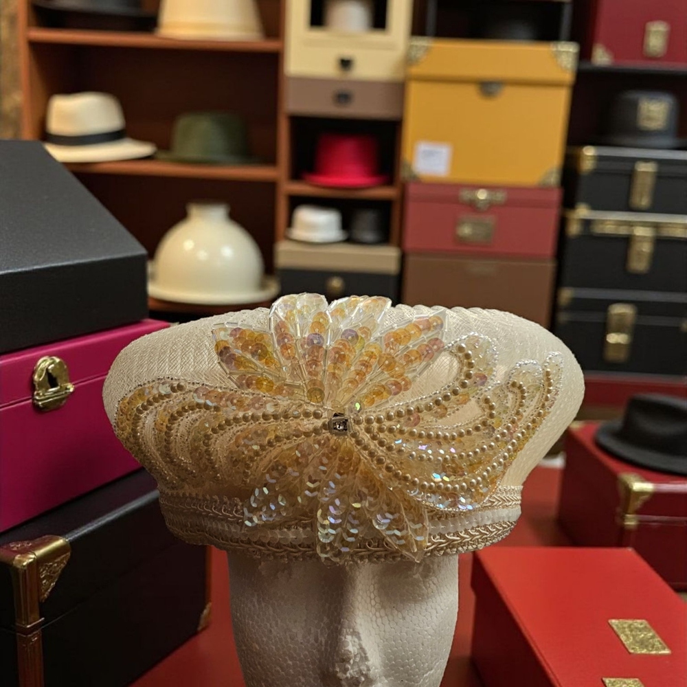 Cream Sequin Church/ Special Occasion Hat